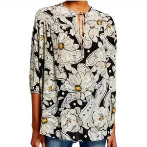 New! Biya Johnny Was XL Black combo floral silk Giva blouse. NWT